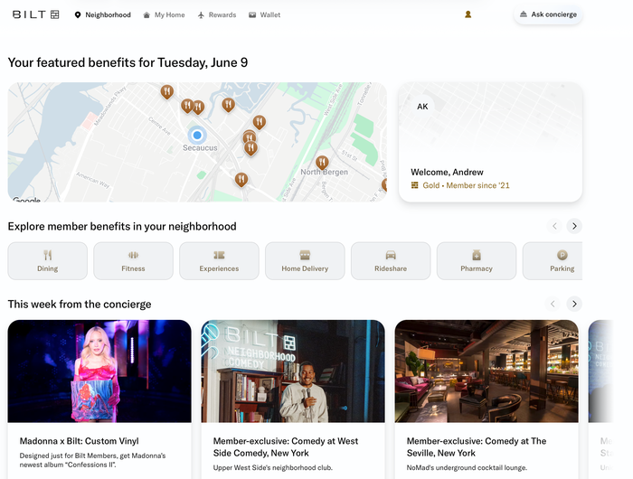 Bilt Rewards home page
