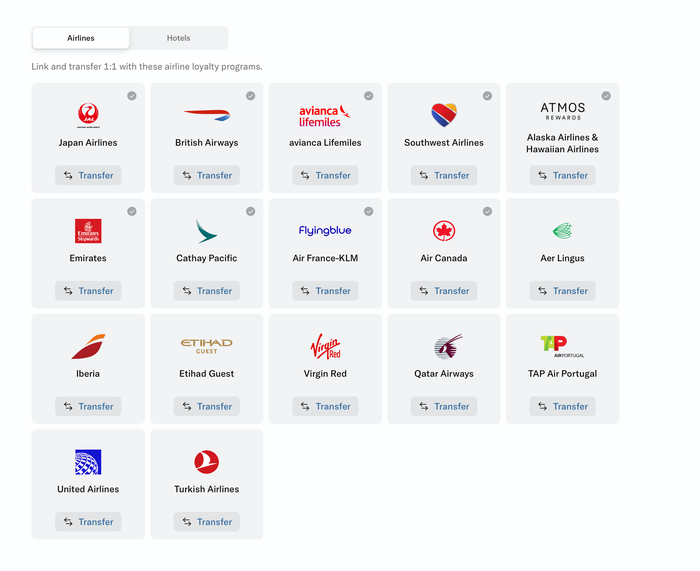 Bilt Transfer partner list