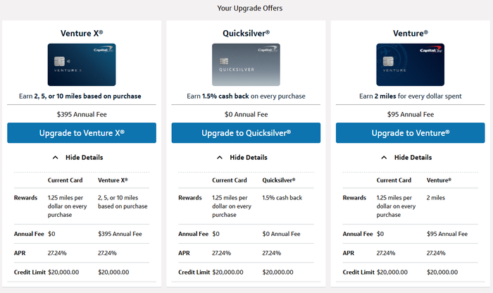 Capital One Venture upgrade comparison details
