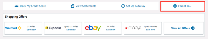 Capital One online account I Want To button