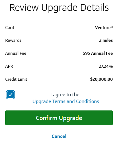 Capital One upgrade confirmation