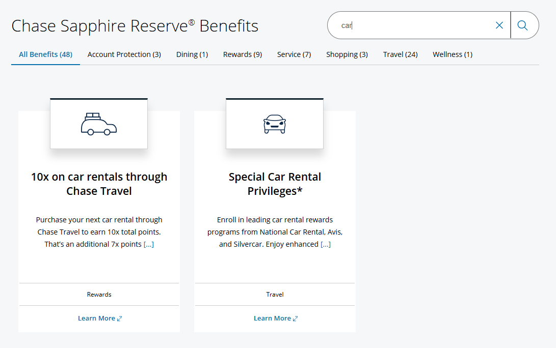 Chase Sapphire Reserve car benefits