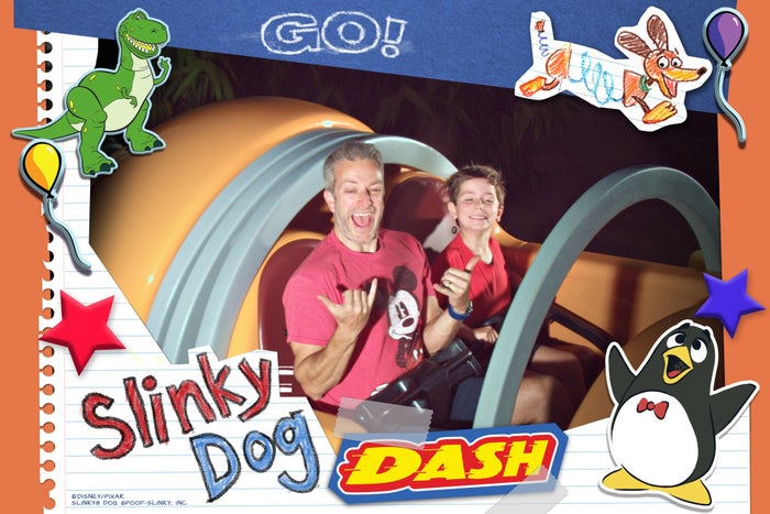 Chris and son Slinky Dog Dash Disneys Hollywood Studios