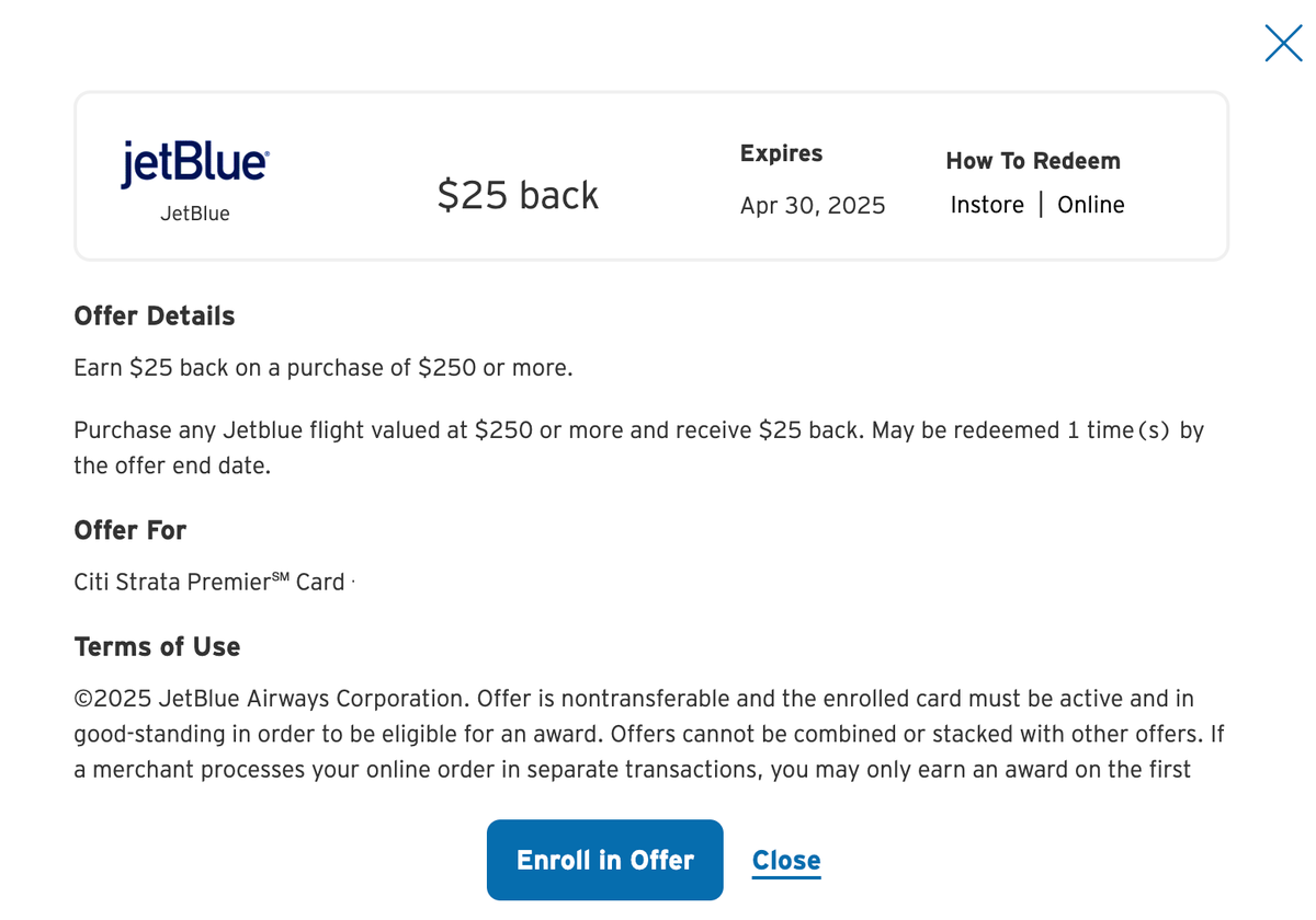 Citi Merchant Offer JetBlue March 2025