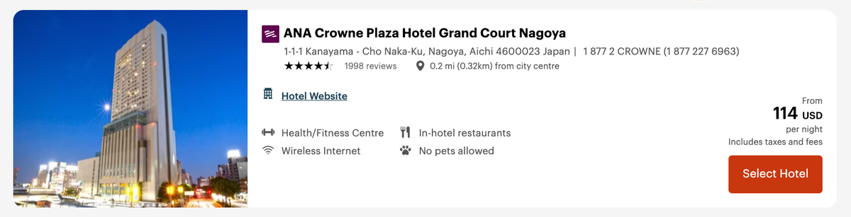 Crowne Plaza Nagoya cash price