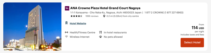 Crowne Plaza Nagoya cash price Crowne Plaza Nagoya cash price