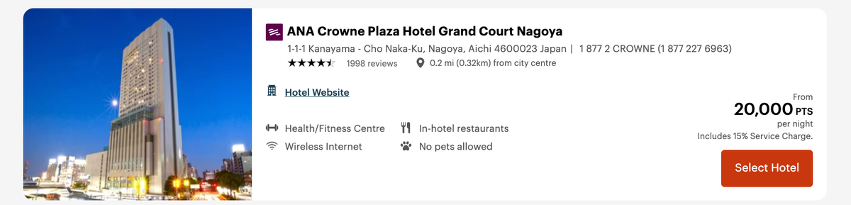 Crowne Plaza Nagoya points price