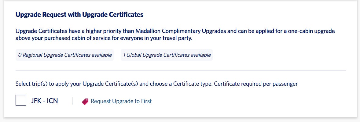 Delta upgrade certificate tick box