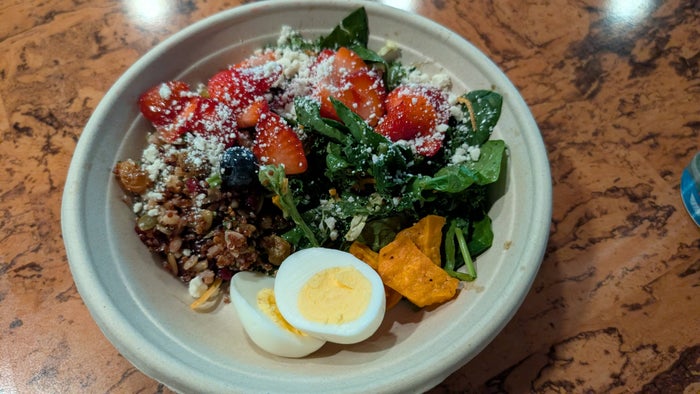 Disneys Animal Kingdom Lodge dining The Mara breakfast bowl Disneys Animal Kingdom Lodge dining The Mara breakfast bowl with eggs and strawberries