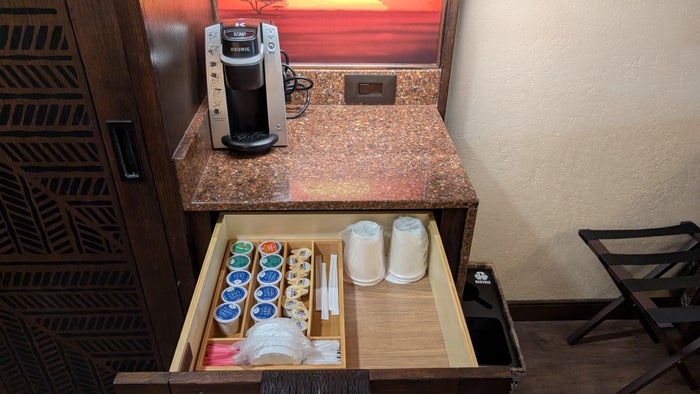 Disneys Animal Kingdom Lodge guest room coffee Keurig and pods Disneys Animal Kingdom Lodge guest room coffee Keurig and pods