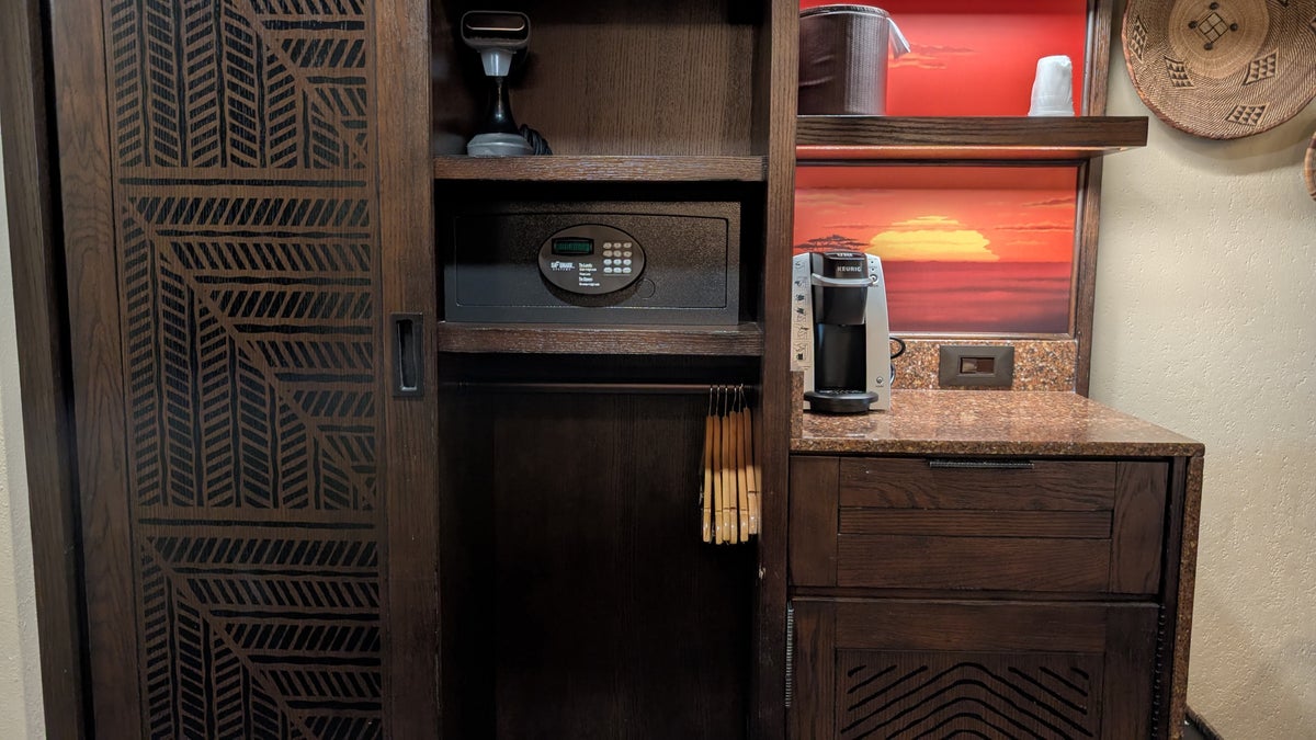 Disneys Animal Kingdom Lodge guest room coffee and safe closet