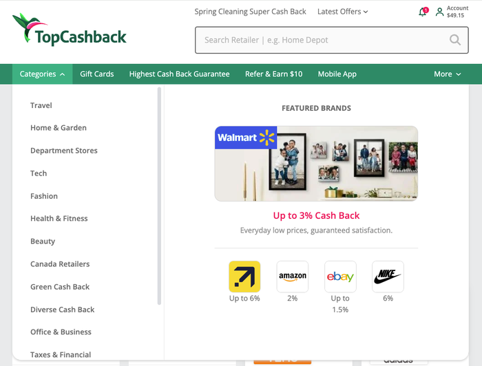 Finding a Merchant on TopCashBack