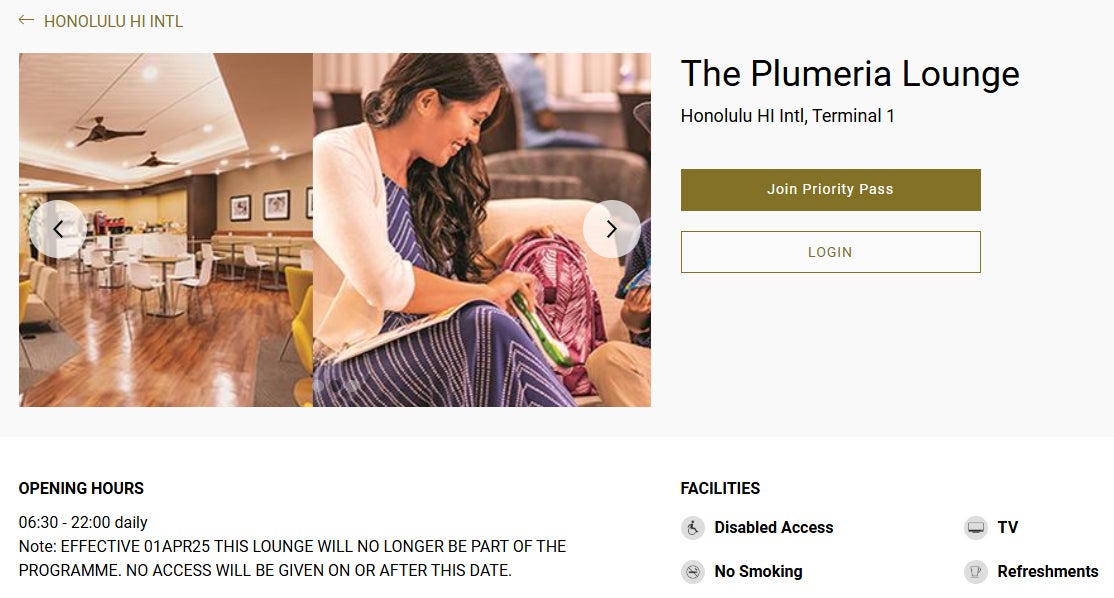 HNL Plumeria Lounge Priority Pass