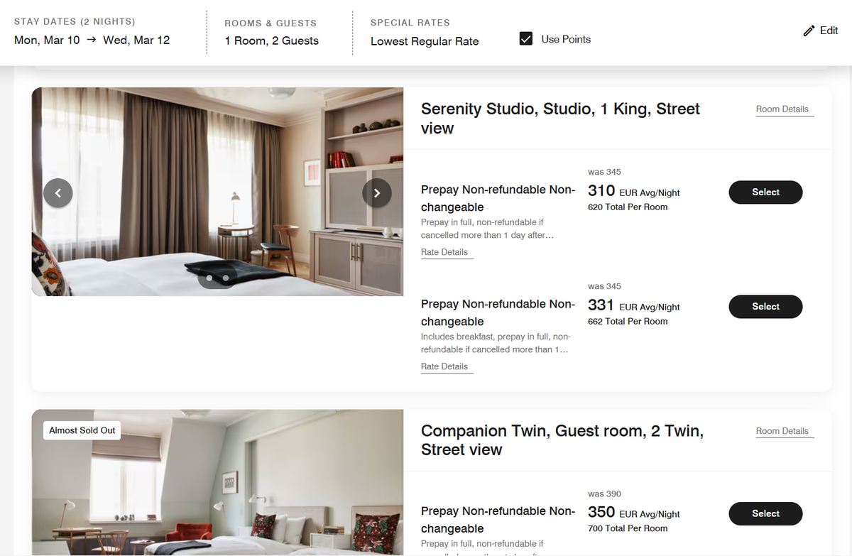 Hotel St George cash rates
