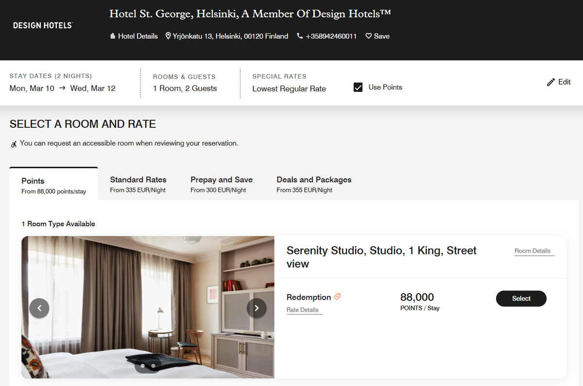 Hotel St George points rate