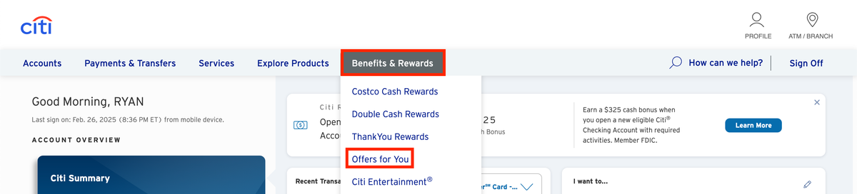 How to find Citi Merchant Offers