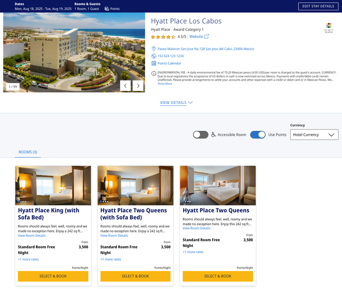 Hyatt Place Los Cabos 3500 points redemption