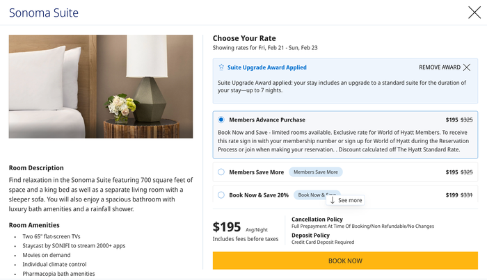 Hyatt Regency Sonoma Wine Country cash rate plus suite upgrade