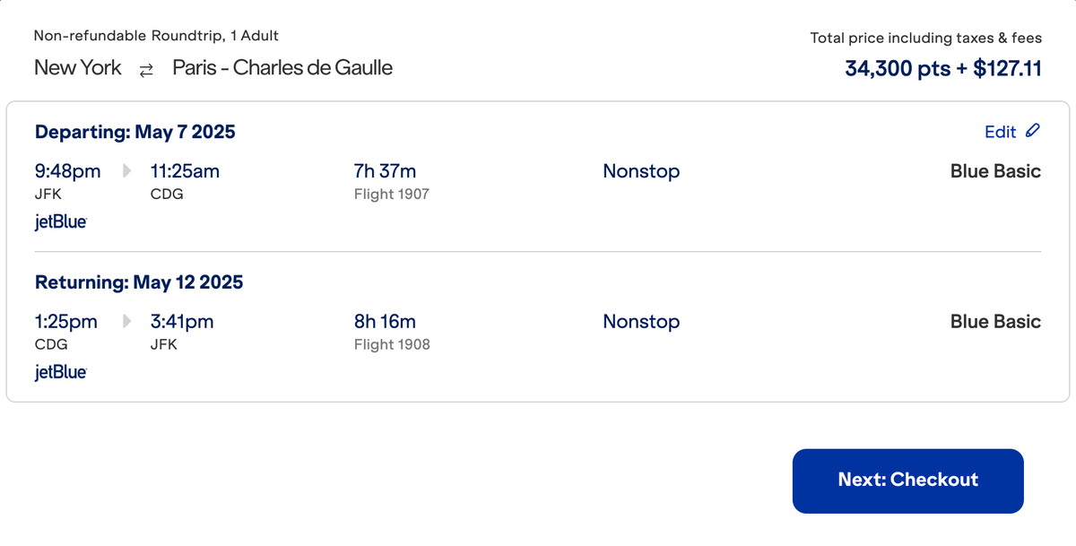 JetBlue Paris Flight