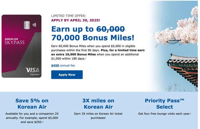 Korean Air SkyPass card 70k offer Korean Air SkyPass card 70k offer