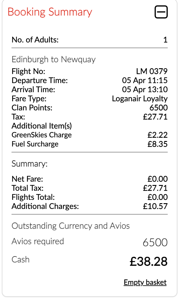 Loganair Summary of Charges