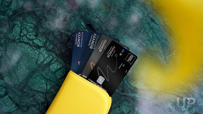 Marriott Credit Cards in a Yellow Wallet Upgraded Points LLC.jpg
