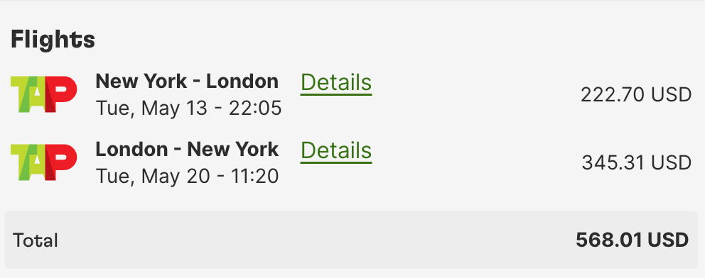 New York to London with TAP