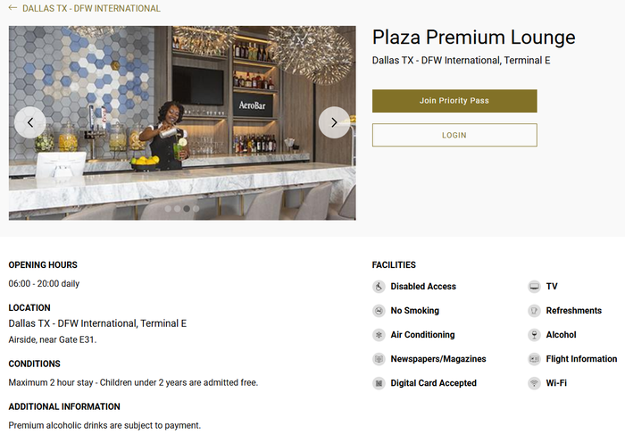 Plaza Premium Marmara Lounge Page on the Priority Pass website Plaza Premium Lounge DFW Priority Pass