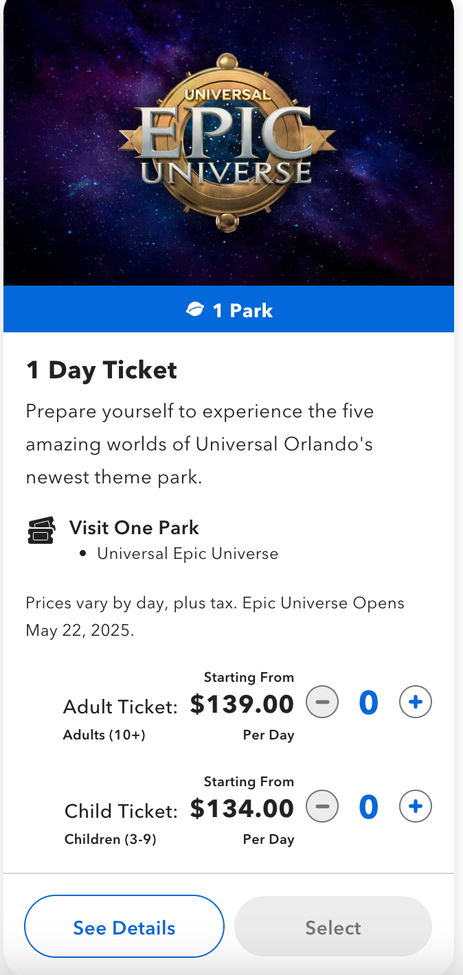 Screenshot 2025 03 13 at 7.48.57 PM Universal Epic Universe 1-day pass prices