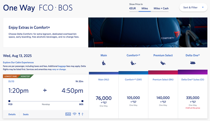Screenshot 2025 03 18 at 4.22.38 PM DL SkyMiles FCO-BOS