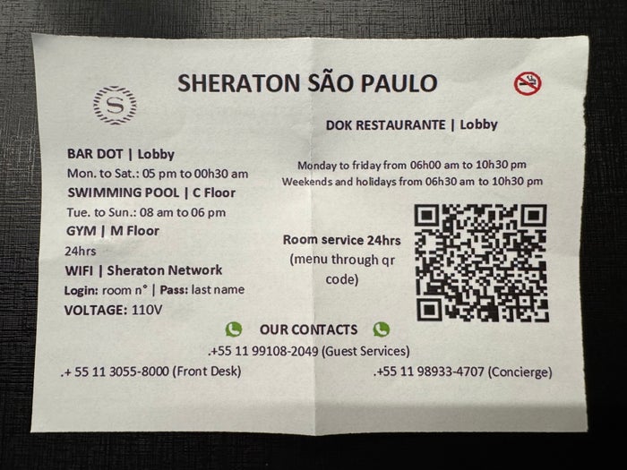 Sheraton Sao Paulo WTC Hotel welcome note