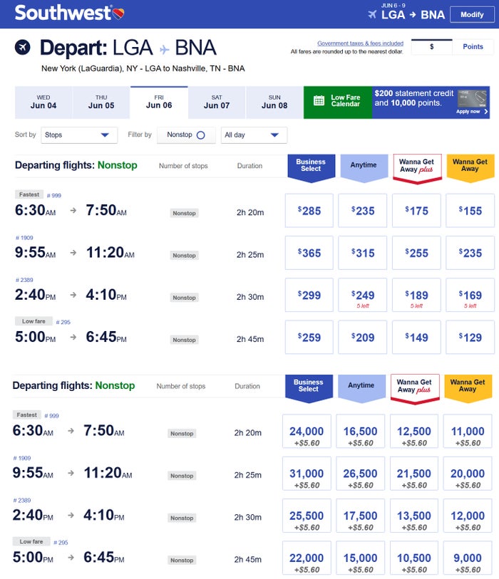 Southwest Awards vs Cash