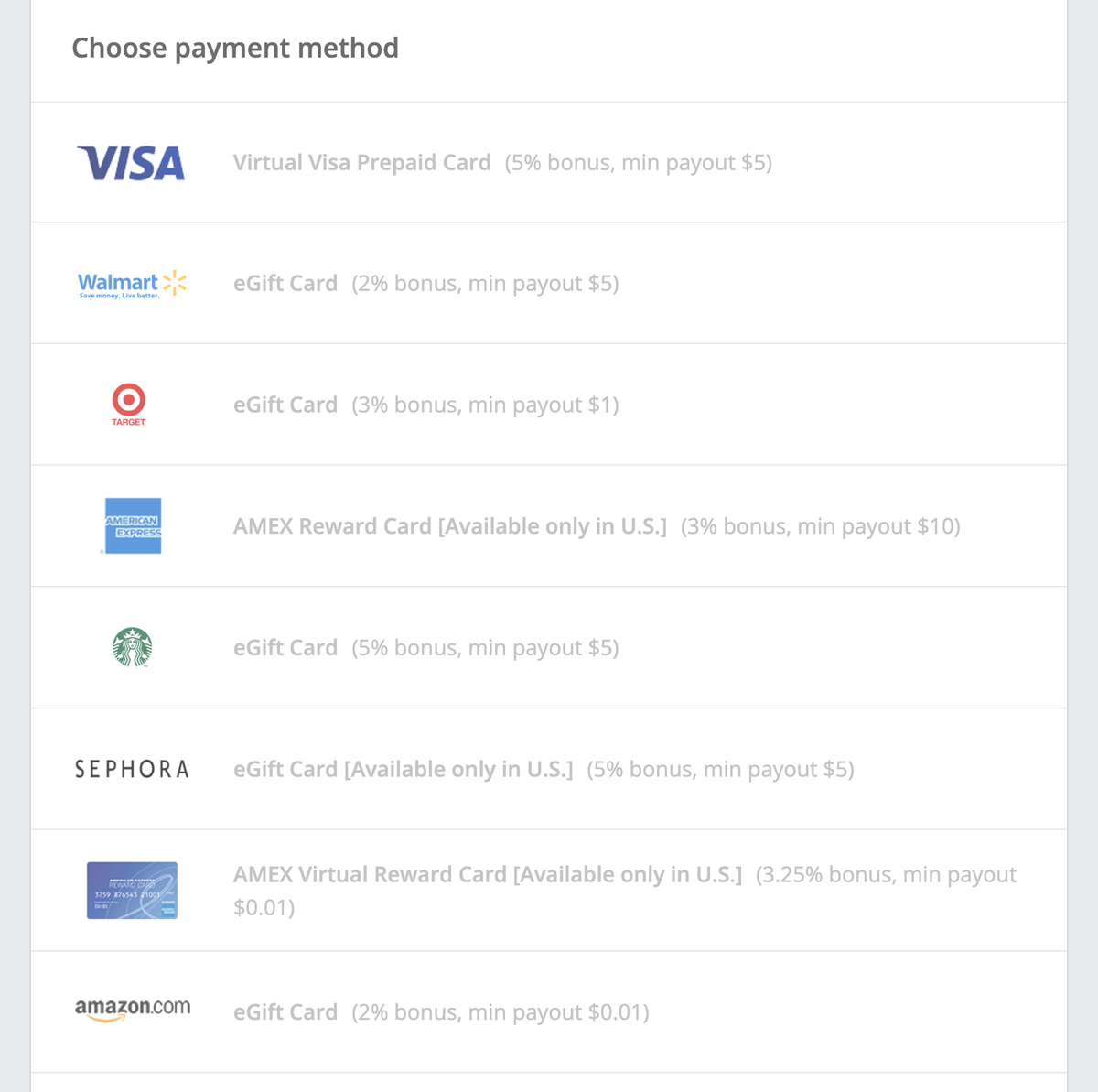 TopCashBack Payout Options