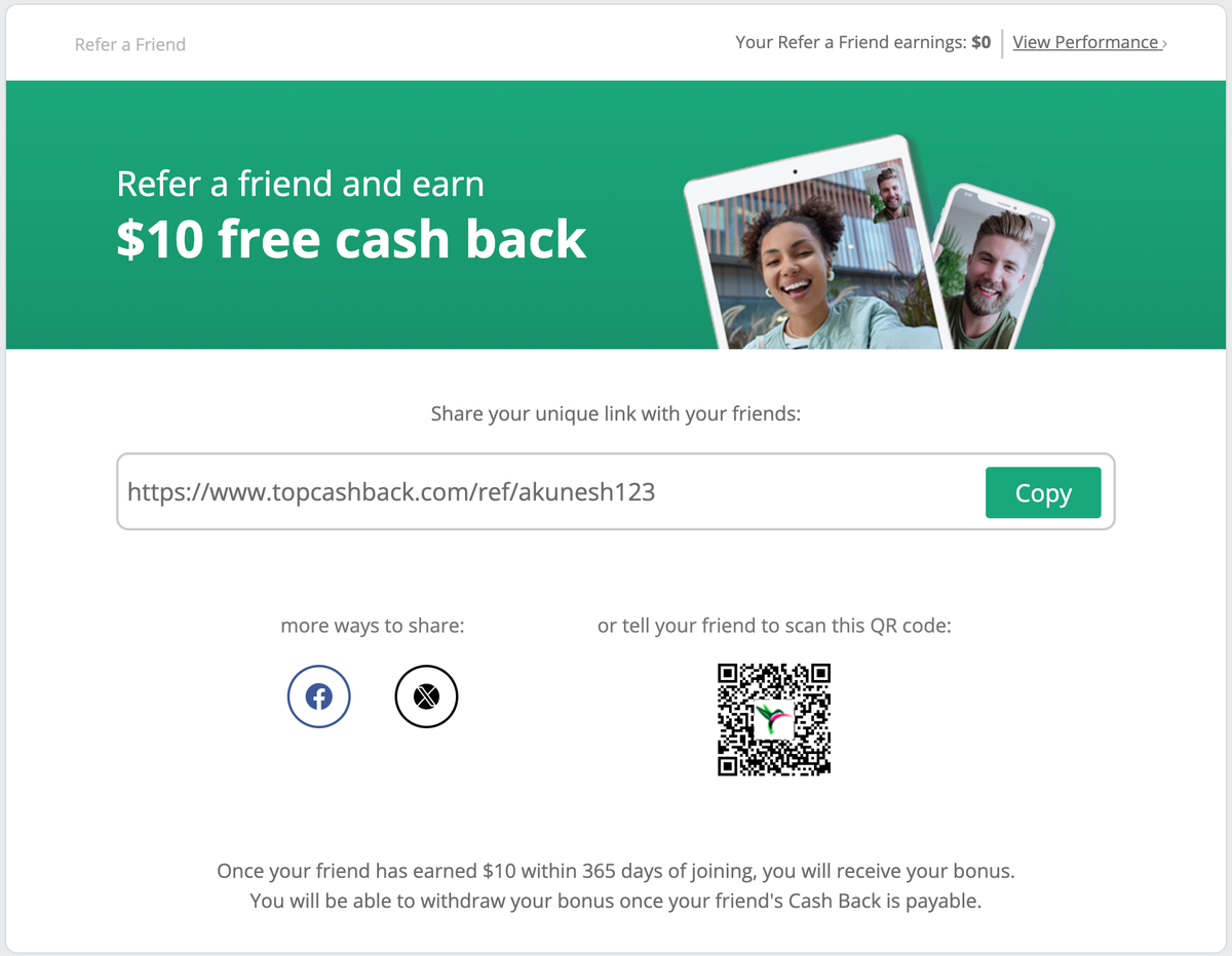 TopCashBack Refer A Friend Page