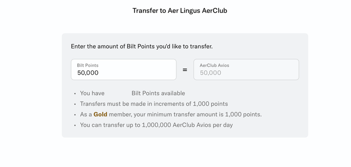 Transferring Bilt Points to Aer Lingus