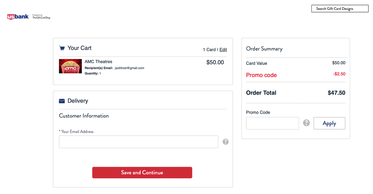 US Bank Cash+ discounted gift card example