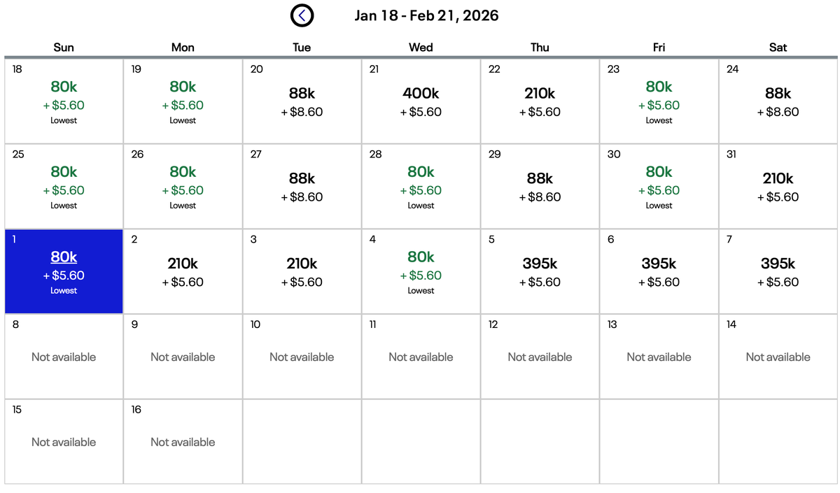 United Airlines award calendar