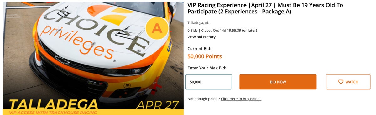 VIP Racing Experience April 27 Must be 19 years old to participate 2 experiences Package A Choice Hotels