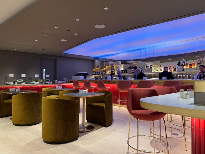 Virgin Atlantic Clubhouse LAX restaurant seating closeup Virgin Atlantic Clubhouse LAX restaurant seating closeup