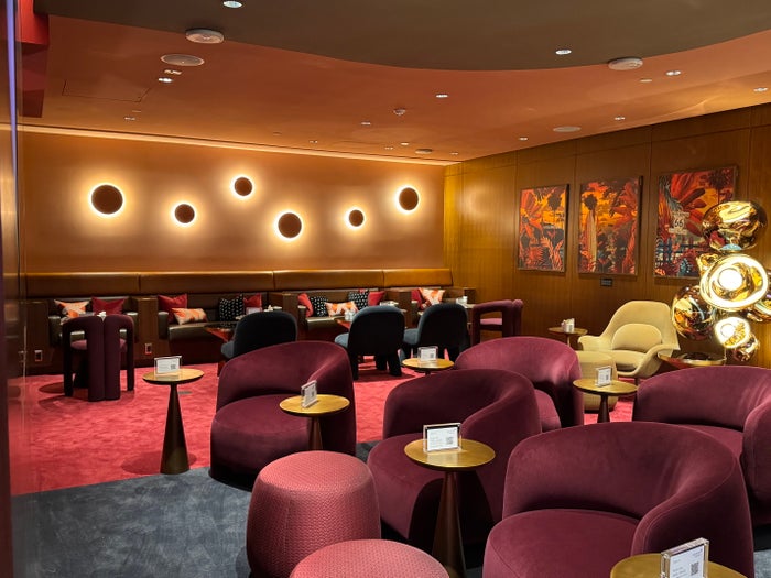 Virgin Atlantic Clubhouse LAX ruby room seating Virgin Atlantic Clubhouse LAX ruby room seating