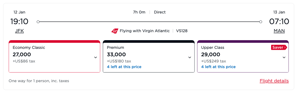 Virgin Atlantic award JFK MAN in January 2026