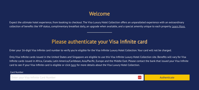 Visa Luxury Hotel Collection authentice Visa Infinite card