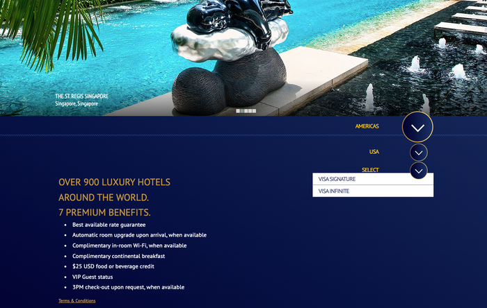 Visa Luxury Hotel Collection benefits page