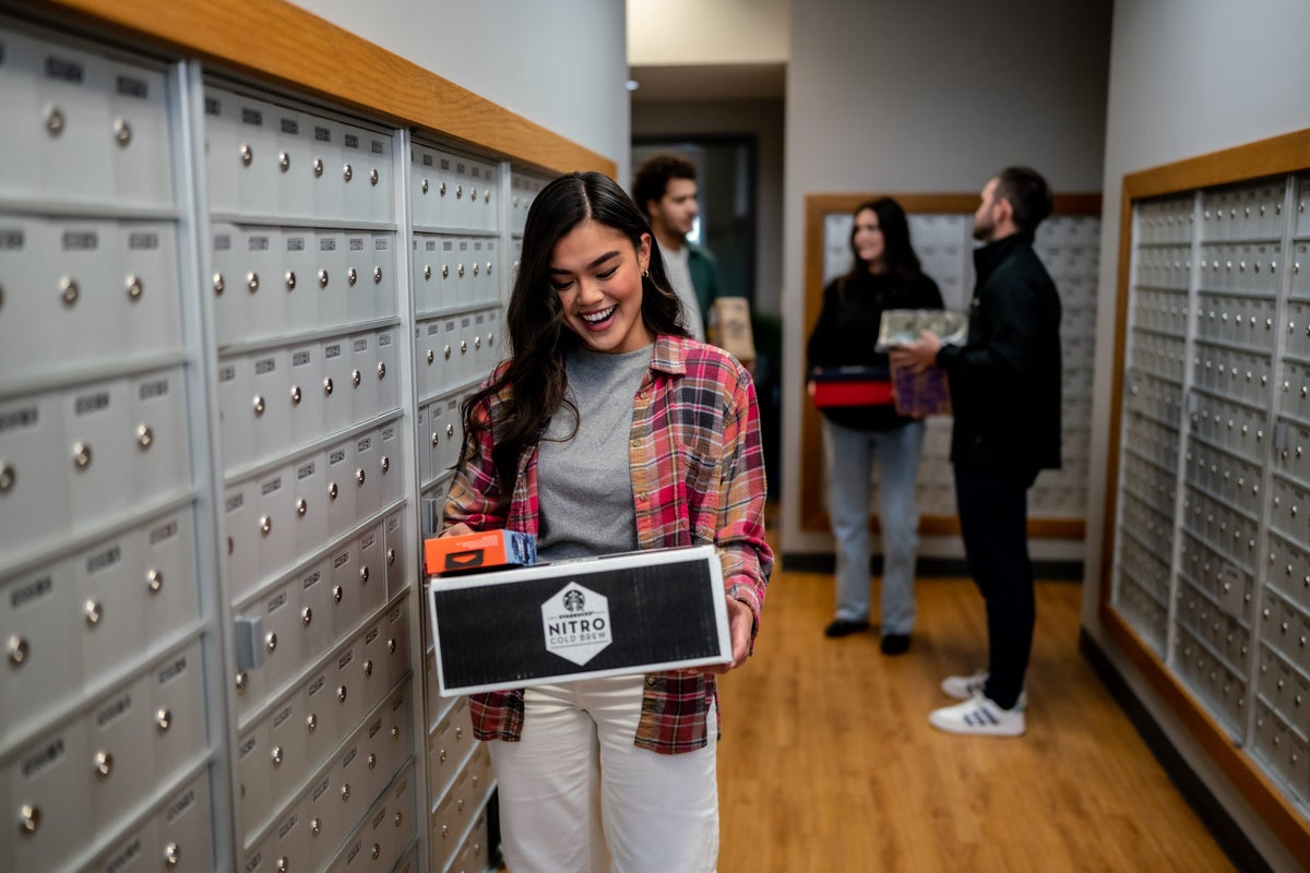 Woman receiving Amazon packages