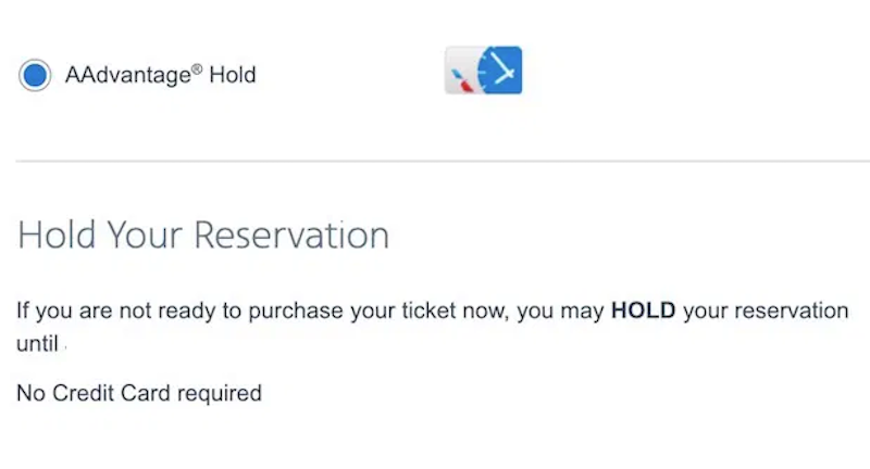 AAdvantage hold award ticket