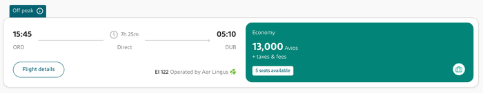 Aer Lingus Award ORD to DUB Aer Lingus Award ORD to DUB