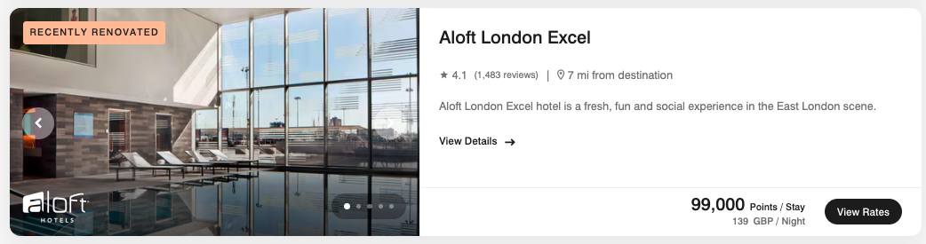 Aloft London Excel Points Price
