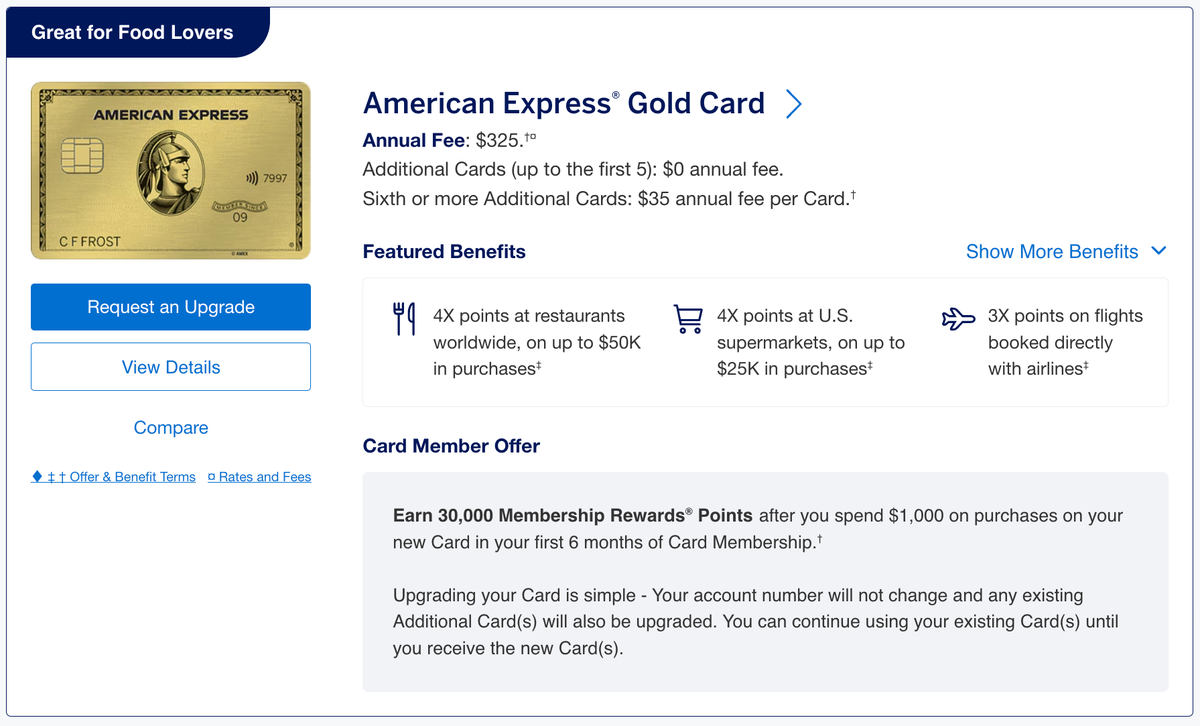 Amex Gold card upgrade offer from Green
