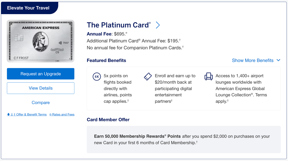 Amex Platinum card upgrade offer from Green