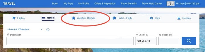 Amex Travel Vacation Rental Homepage